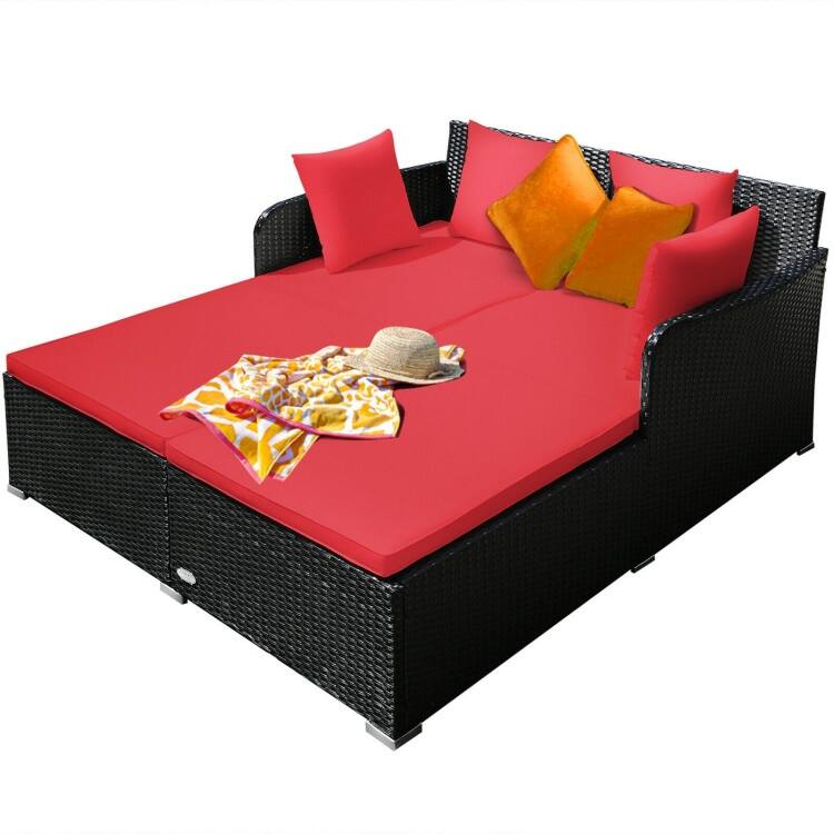 Outdoor Rattan Daybed with Cushions for Patio Garden Lounge Seating