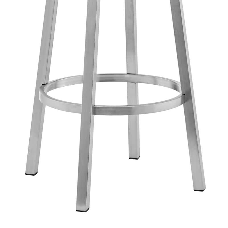 Contemporary Swivel Bar Stool with Silver Brushed Finish and Faux Leather Seat Modern Style