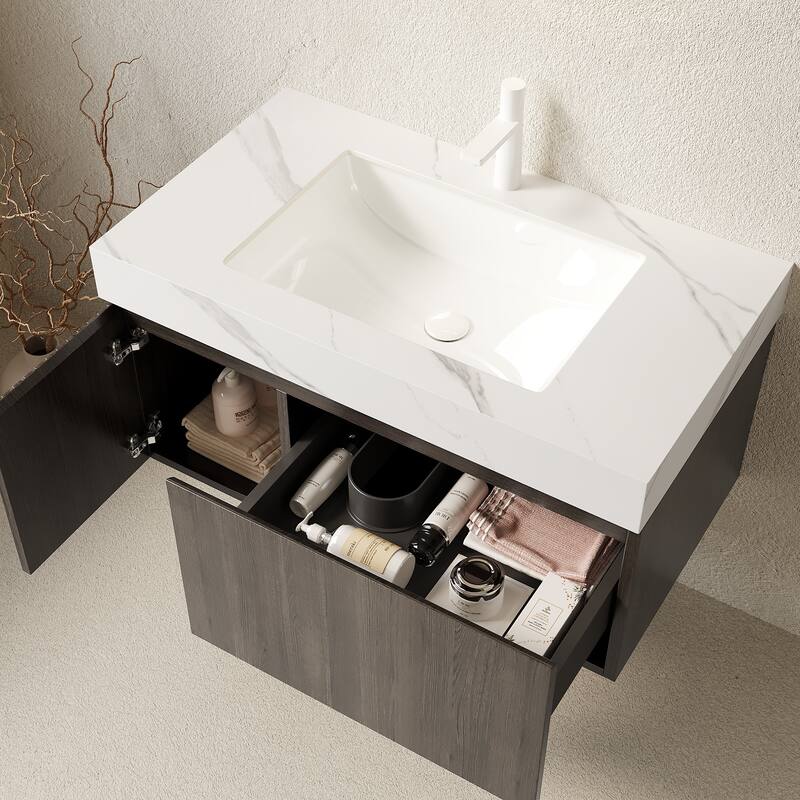 Floating Storage Bathroom Vanity with 1 Pre-drilled Faucet Hole