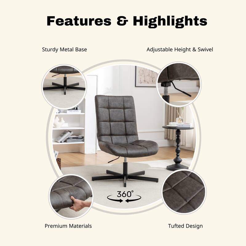 Faux Leather Tufted Swivel Accent Chair, Adjustable Height