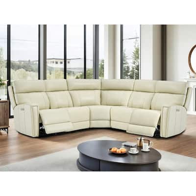 104" W 3-Color Genuine Leather Power Reclining sectional sofa With Zero Gravity, USB&USB-C Ports, 2 Stationary Armlesschairs