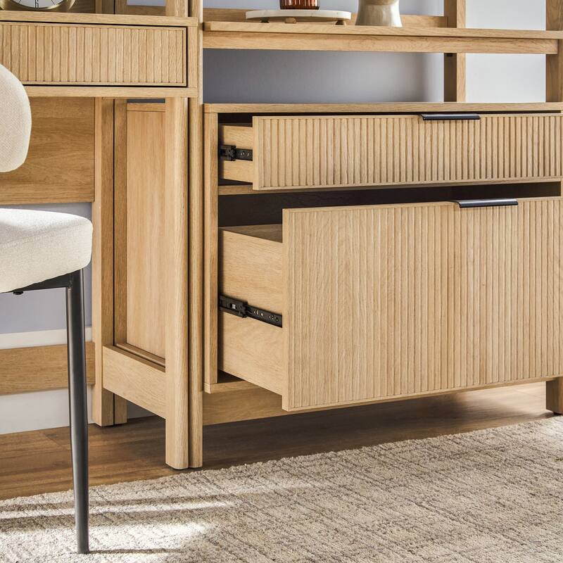 Walker Edison Hutch Desk with 2 Wide Bookcases