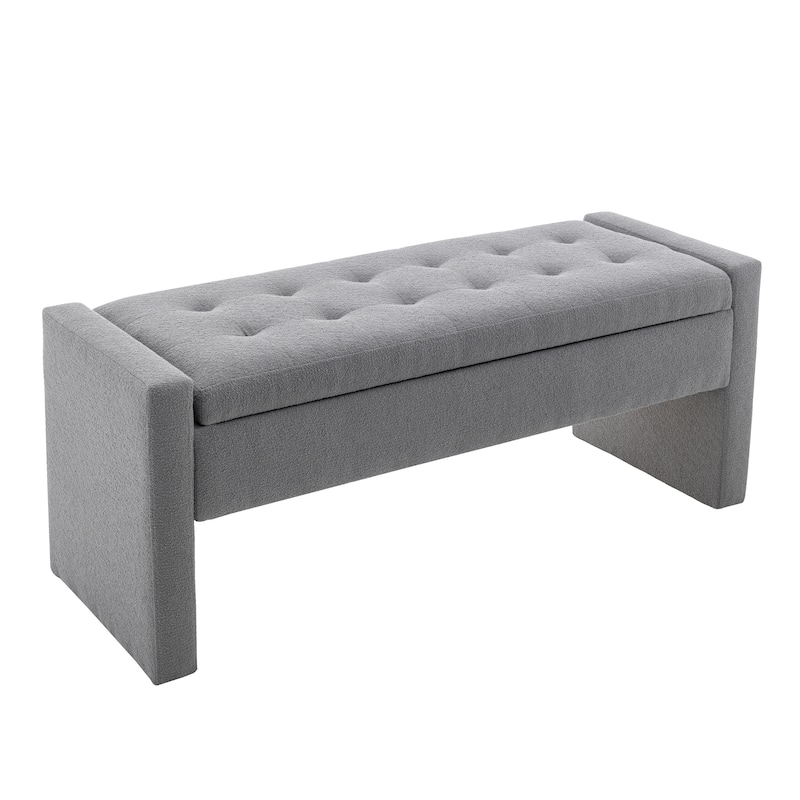 Porthos Home Etta Boucle Fabric Storage Bench - Grey