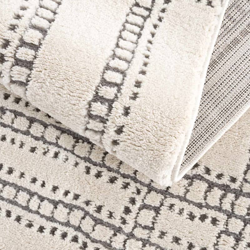 Hauteloom Azana Living Room, Bedroom Area Rug - Farmhouse - High Pile - Bone,Black - 5'3" x 7'