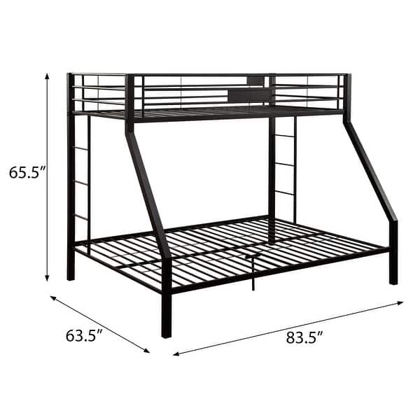 Stylish Twin XL Over Queen Bunk Bed with Sturdy Metal Frame, Slat System, Full-Length Guardrail, and Double Ladder, Black