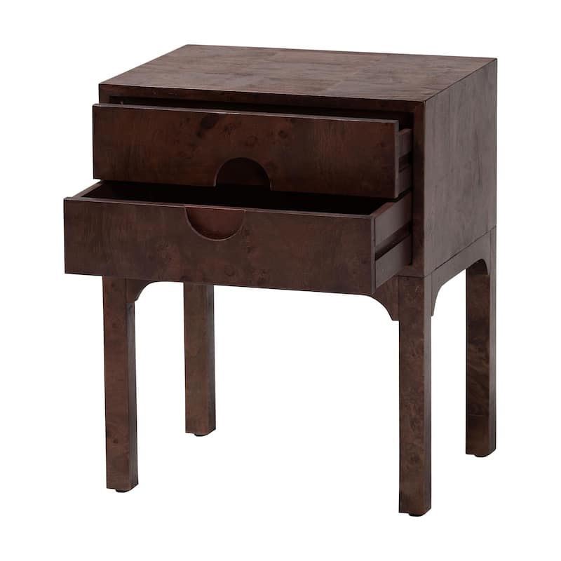 Kayla Modern and Contemporary Natural Light Mappa Real Burl Wood 2-Drawer Nightstand