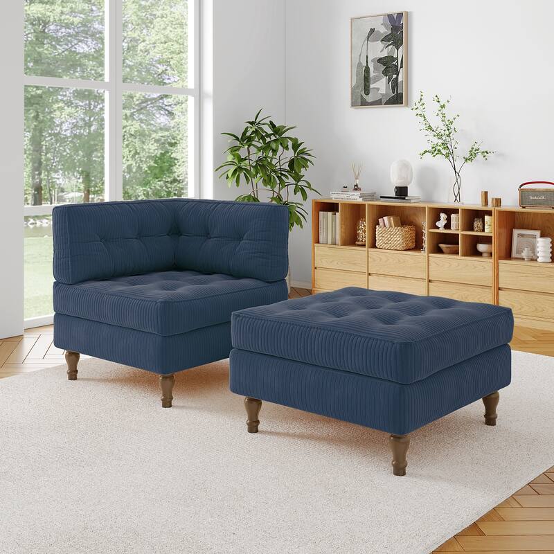 Corduroy L-shape Modular Corner Sectional Sofa with Reversible Storage Ottoman