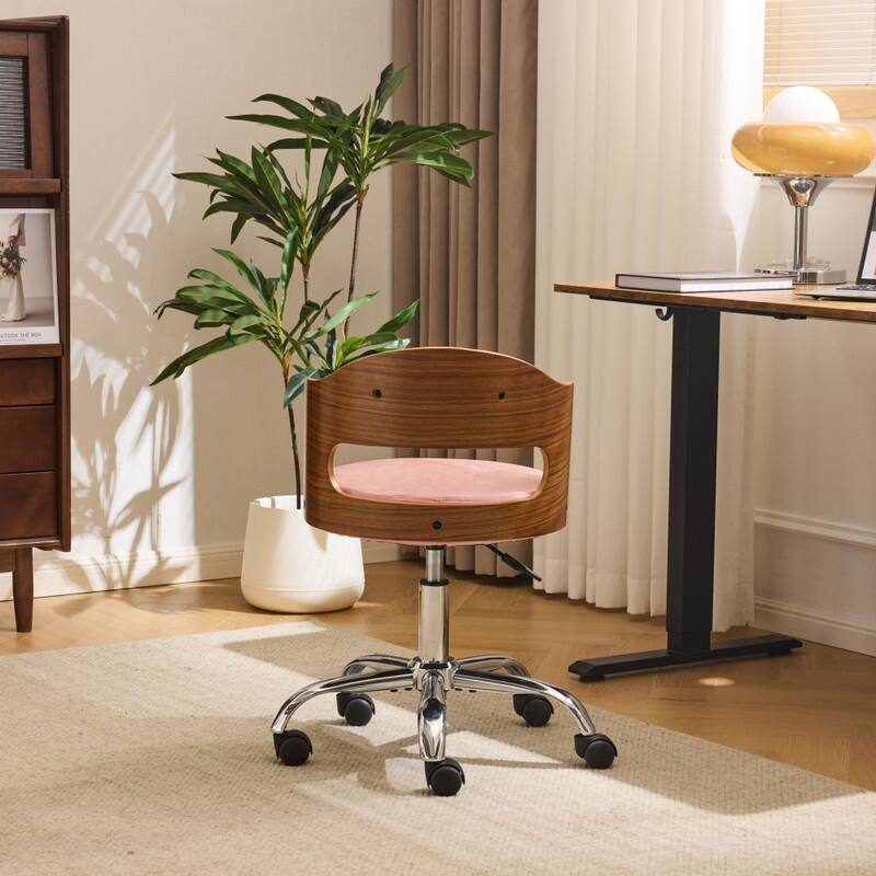 Ring-Shaped Wooden Back Office Chair With Foot Spikes And Wheels