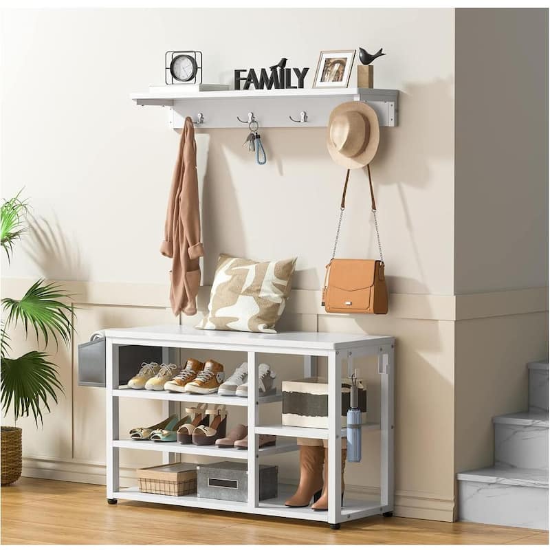Industrial Hall Tree, 4-in-1 Entryway Coat Rack and Shoe Bench Rack Set with 5 Shoe Storage Cabinets