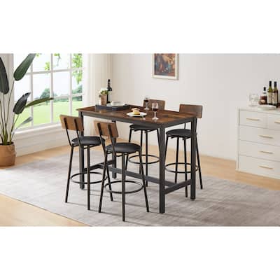 Bar Table Set with 4 Bar Stools PU Soft Seat with Backrest, 47.24'' L x 23.62'' W x 35.43'' H