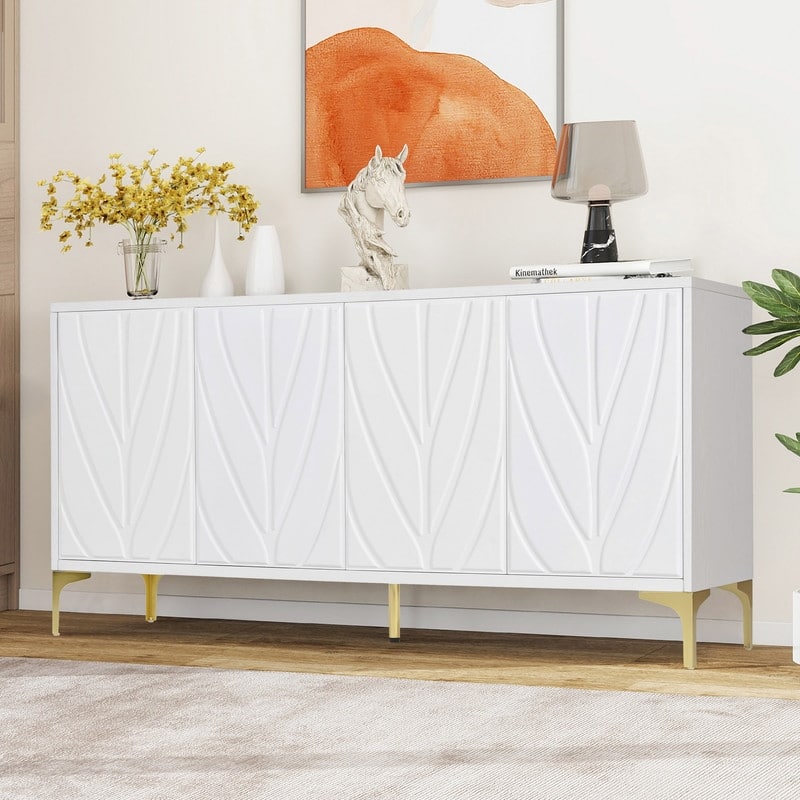 59.84" Carved Sideboard Buffet Cabinet with Press-to-Open Design for Dining Room or Living Room