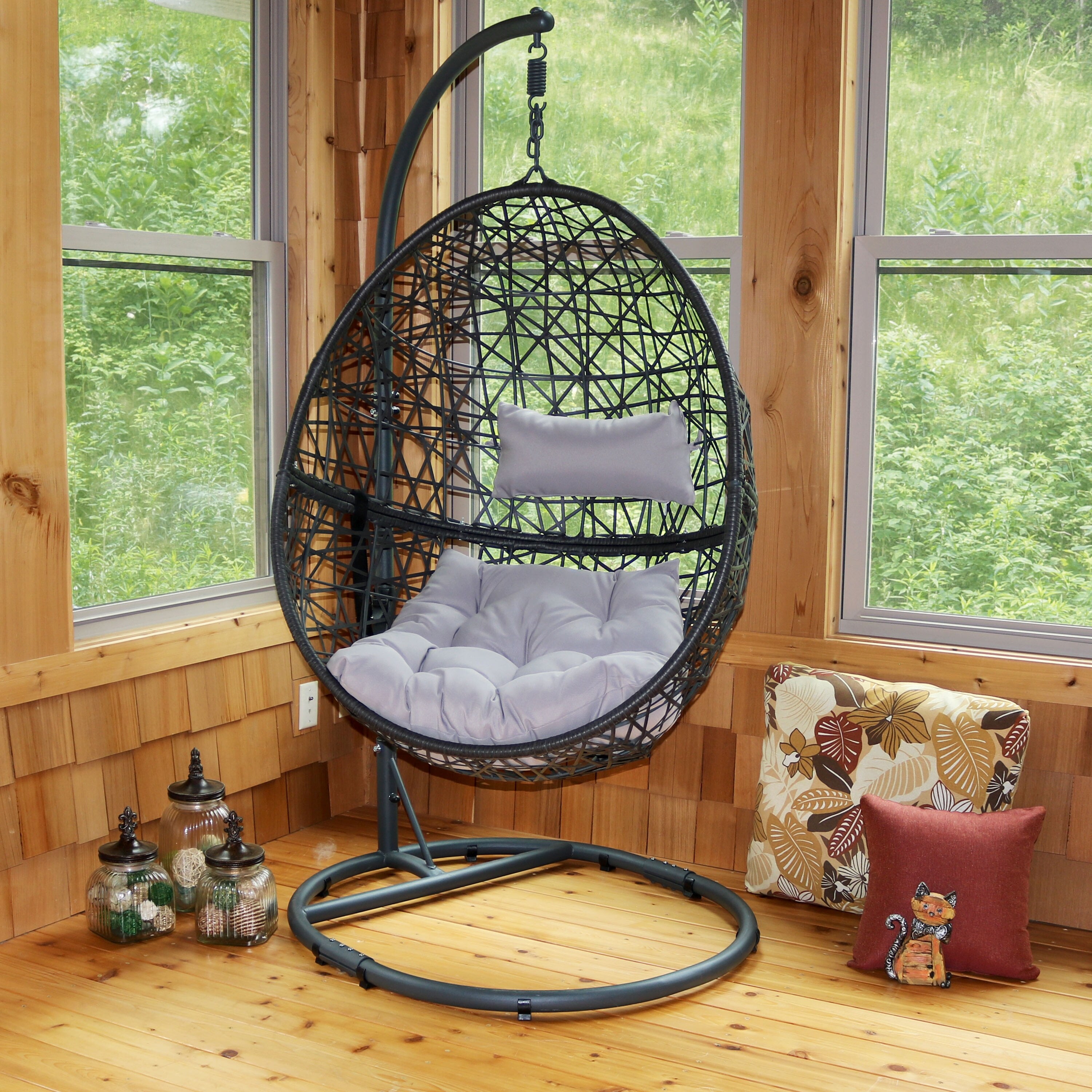 Shop Sunnydaze Caroline Hanging Egg Chair With Stand Resin Wicker Multiple Colors Overstock 28058518