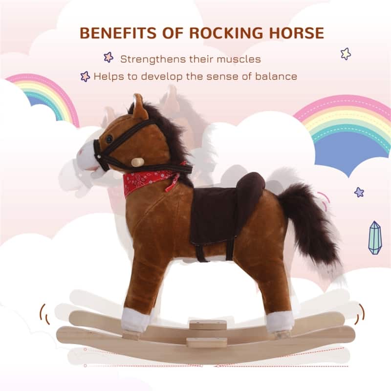 Plush Rocking Horse with Red Scarf for Kids Ages 3 and Up Soft Saddle and Galloping Sounds Toy - 29.25"L x 13"W x 24.5"H