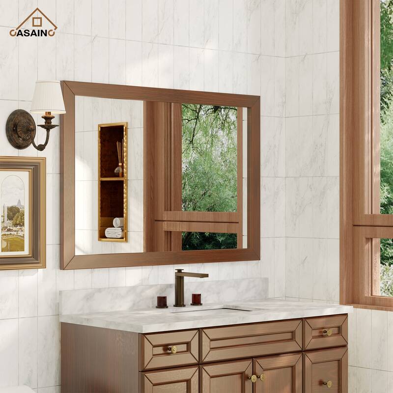 CASAINC 48in Solid Wood Framed Mirror in Multiple Color Frames - Brown