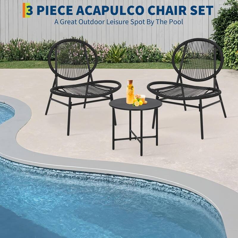 3-Piece Outdoor Seating Acapulco Chair All Weather Small Patio Bistro Chairs and Side Table