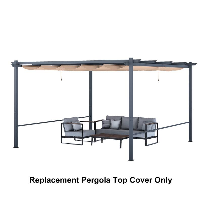 Aoodor Pergola Replacement Canopy- Retractable Sun Shade Cover - Khaki - 10x13ft