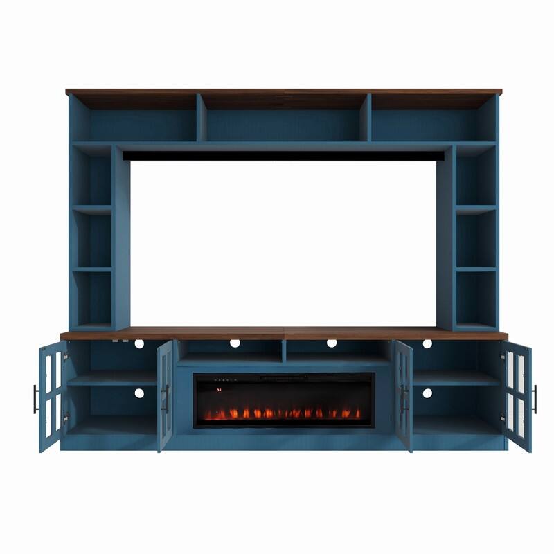 Modern 95.5" Wall Unit Entertainment Center with Bookshelves for TVs up to 80" with Electric Fireplace and Adjustable Shelves