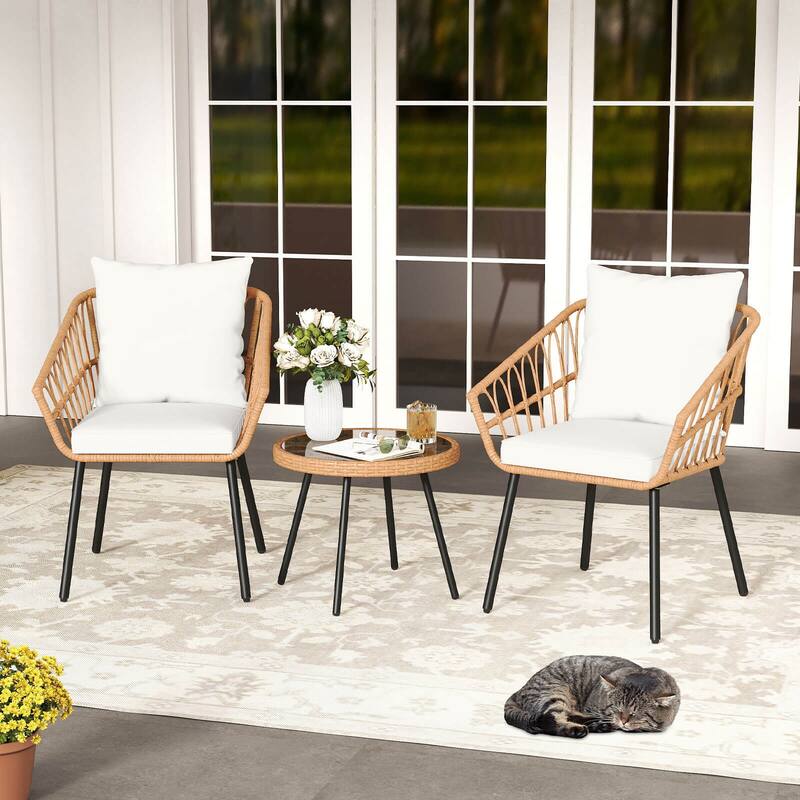 Costway 3 Piece Patio Bistro Set with Heavy Duty Metal Frame for - See Details - Brown+Beige