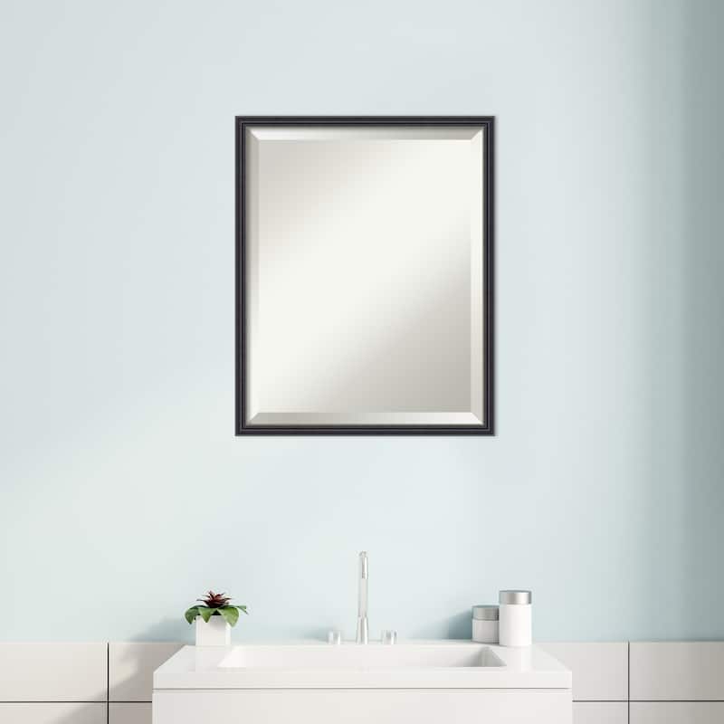 Stylish Black Narrow Beveled Wood Framed Bathroom Vanity Wall Mirror - Stylish Black Narrow