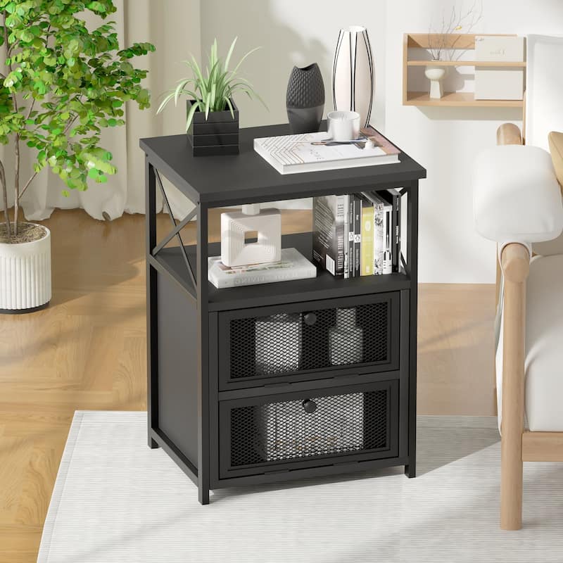 3 Piece Bedroom Set, 14.2-Inch Metal Bed Frame with Nightstand set of 2