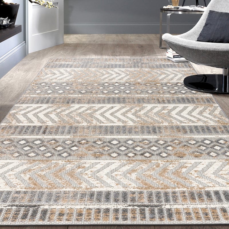 World Rug Gallery Distressed Geometric Indoor/Outdoor Area Rug