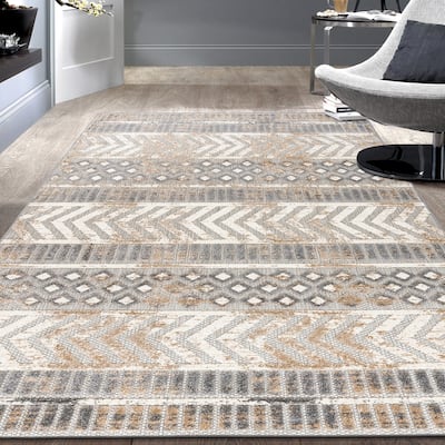 World Rug Gallery Distressed Geometric Indoor/Outdoor Area Rug