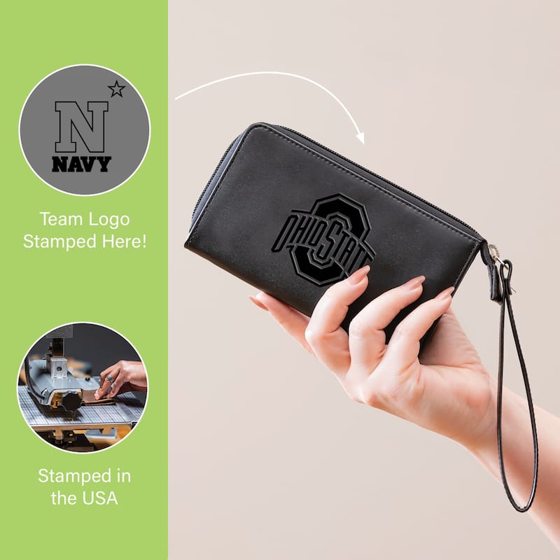 Black Hybrid Leather Cell Phone Wristlet Wallet, US Naval Academy - 4" x 7"