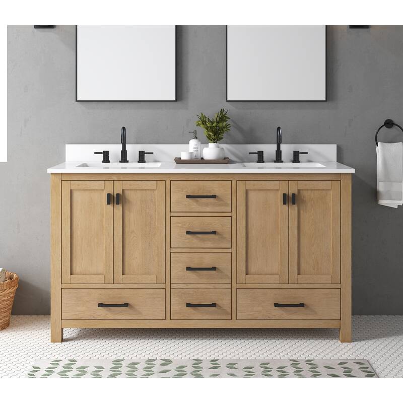 Avanity Modero 60 in. Single Sink Bathroom Vanity with Engineered Stone Top - 61"W x 22"D x 35"H - Brushed Oak