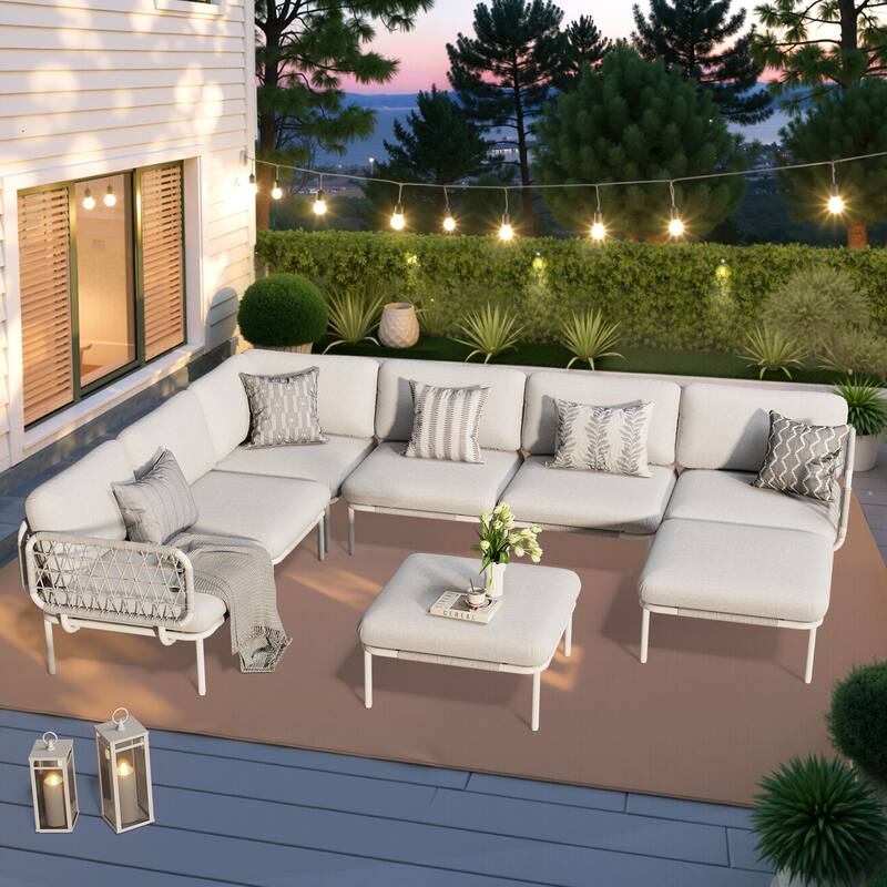 VredHom Outdoor Patio Aluminum PE Rattan Sectional Sofa Free Combination Conversation Seating Sets with Cushions