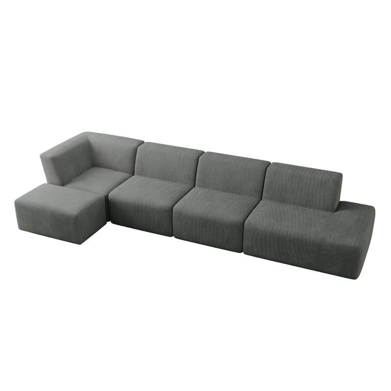 Corduroy Fully Sponge Molded Modular Sectional Sofa with Ottoman
