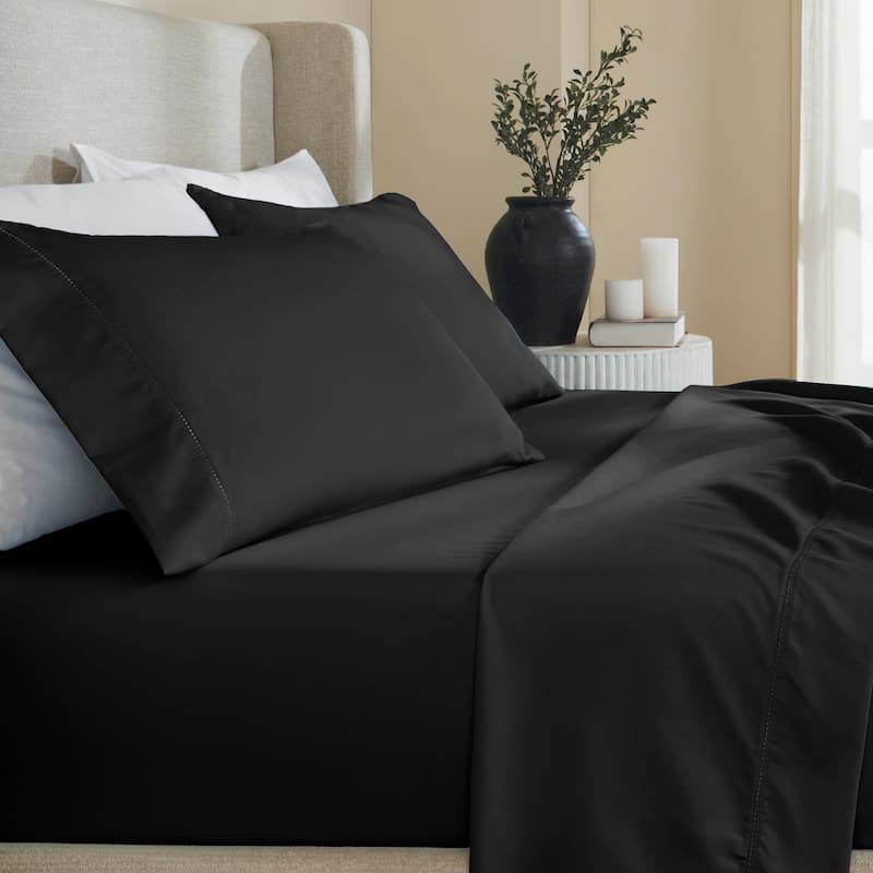 Superior Pandora Cotton Blend Embroidered 600 Thread Count Sheet Set - Full - Black