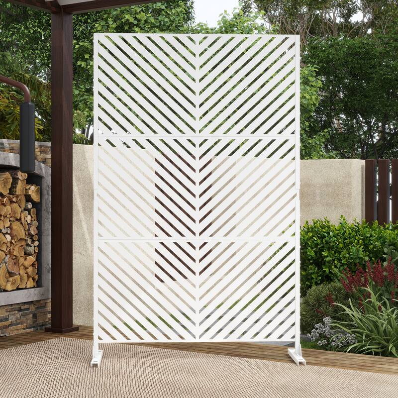 Outdoor 75'' x 47'' Metal Privacy Screen Fence Panel Line Pattern