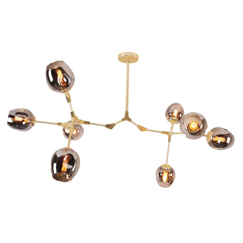 Adjustable Chandelier Pendant, Gold Chandelier with Smoked Glass Shades
