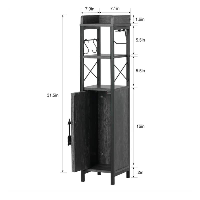 VECELO Slim Bathroom Floor Cabinet with Shutter Door 3-Tier Storage Shelf with Hooks Freestanding Cabinet for Bedroom, Entryway