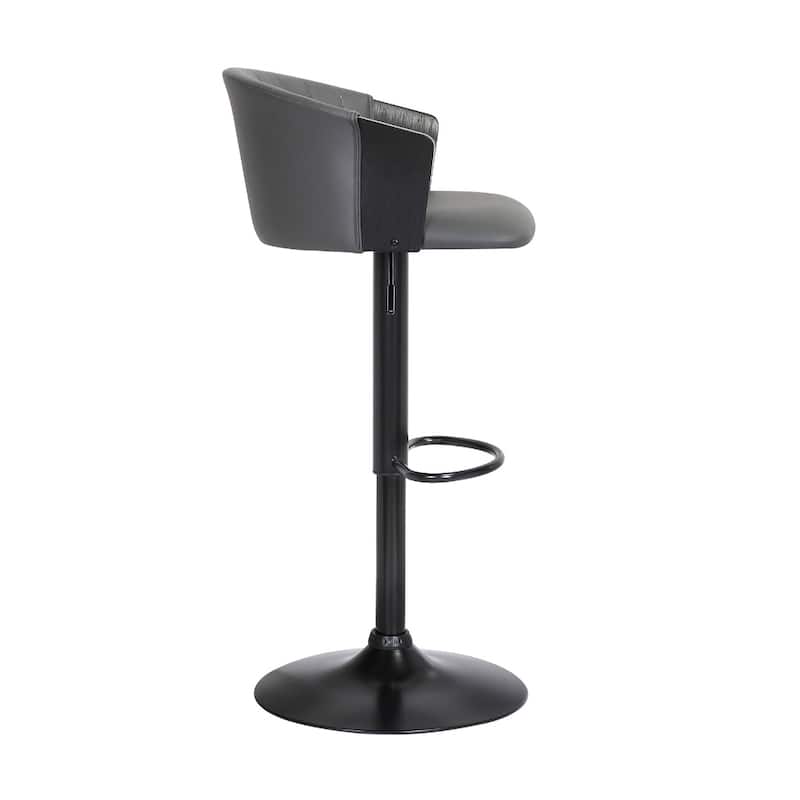 Faux Leather Adjustable Bar Stool with Arms, Swivel and Footrest - 21” x 20” x 41” (D x W x H)