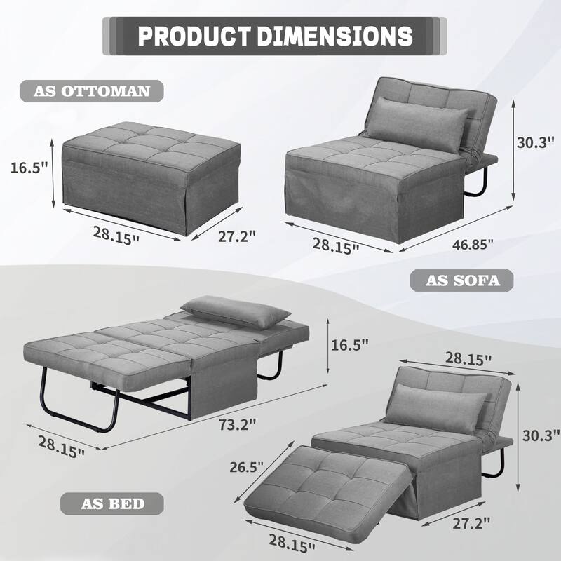 Ainfox Adjustable Sofa Chair Sleeper Sofa Bed Ottoman Couch with Metal Frame