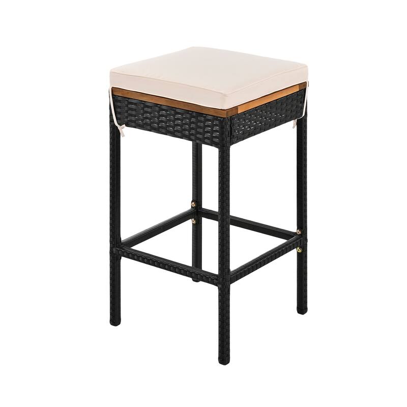 10 Pcs Outdoor Acacia Wood Dining Table Set, All-Weather Patio Furniture Set with 8 Stools and 2 Table with Foldable Tabletop