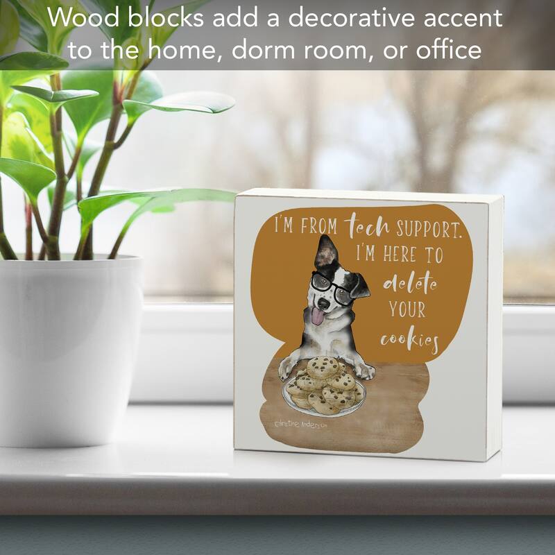 Tech Support Artistic Freestanding Solid Wood Block Sign Made in the USA 3.75” Square Decorative Accent for Home or Office