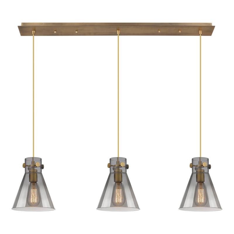Innovations Lighting Newton Cone - 3 Light 8" Cord Hung Linear Pendant. - Brushed Brass/Light Smoke