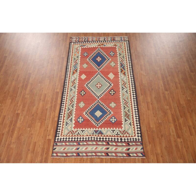 Kilim Qashqai Vegetable Dye Persian Antique Rug Flatweave Wool Carpet - 5'0"x 9'11"