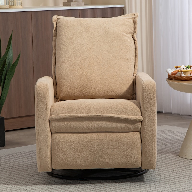 Cozy Short Plush Fabric 270° Swivel Rocker Chair Manual Recliner Chair - Camel Brown