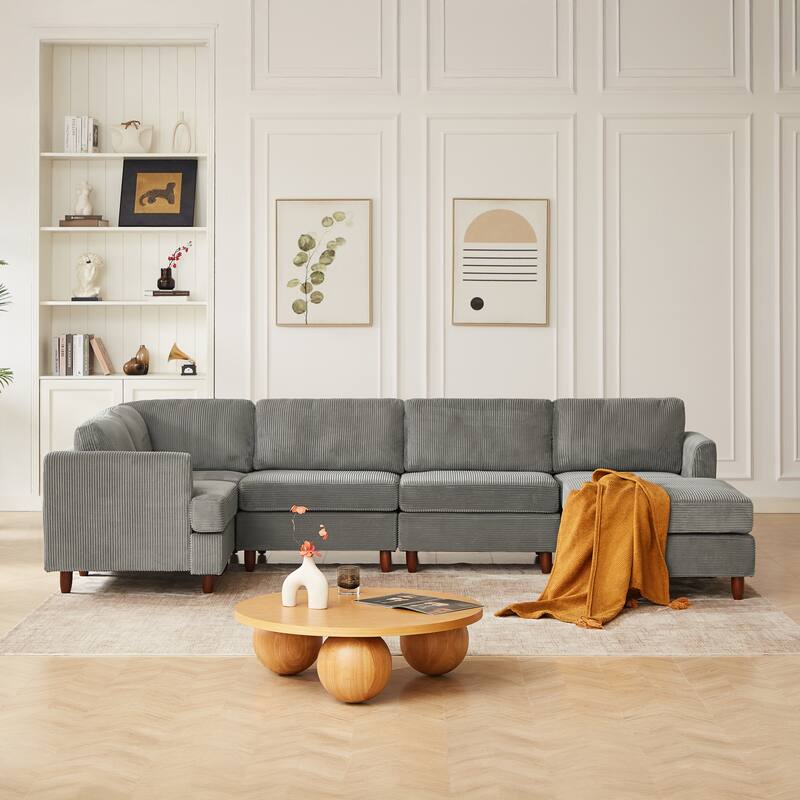 95.6" Corduroy Modular Sectional Sofa (6-Seater) with Sleeper Function