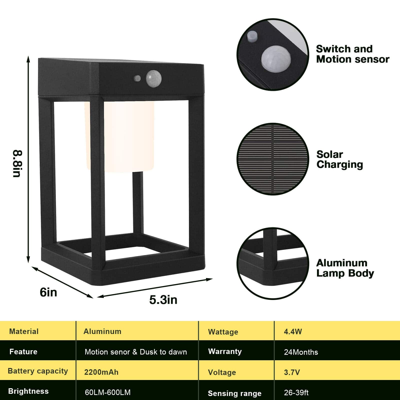 Solar Outdoor Light Dusk to Dawn Wall Lantern LED Solar IP44 Motion