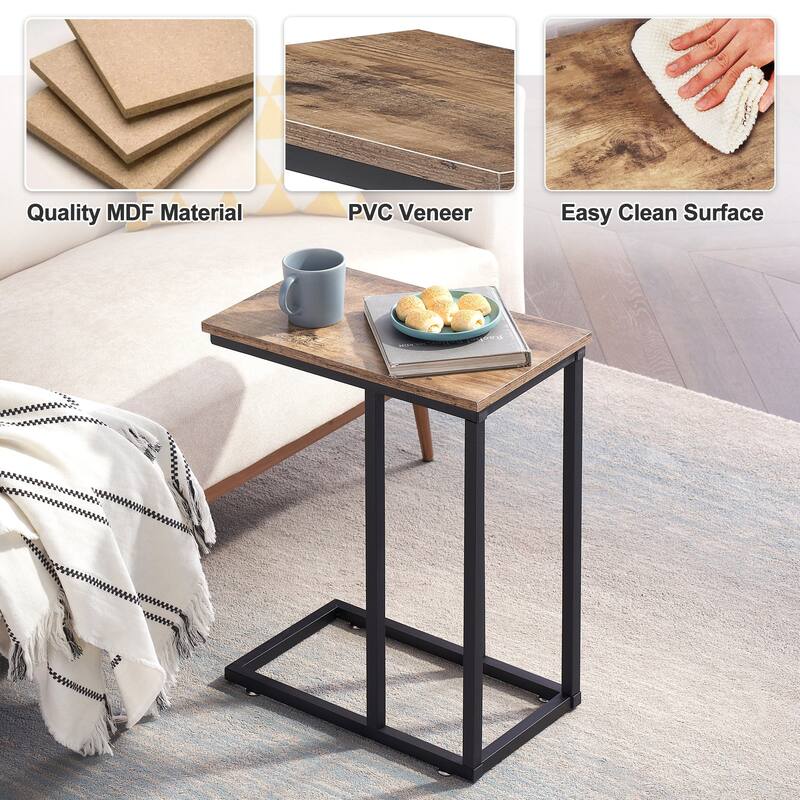 VECELO C-Shaped End Table Small Side Table Sofa Table with Metal Frame C-Shaped Couch Table Nightstand Set of 2