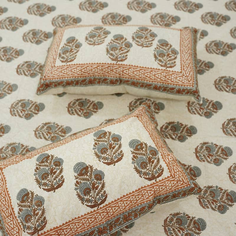 Fabdivine Cotton Hand Block Floral Flat Sheet Bed Room Home Décor Accent Gift