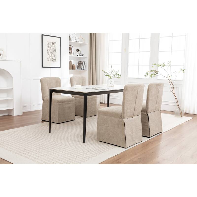 Modern Linen Dining Chairs, Armless Dining Chairs, with Upholstered Seat and Back, for Living Rooms, Set of 2, Brown