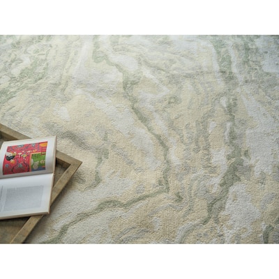 Cortero Handmade Hand Tufted New Zealand Wool Green/Ivory Area Rug.