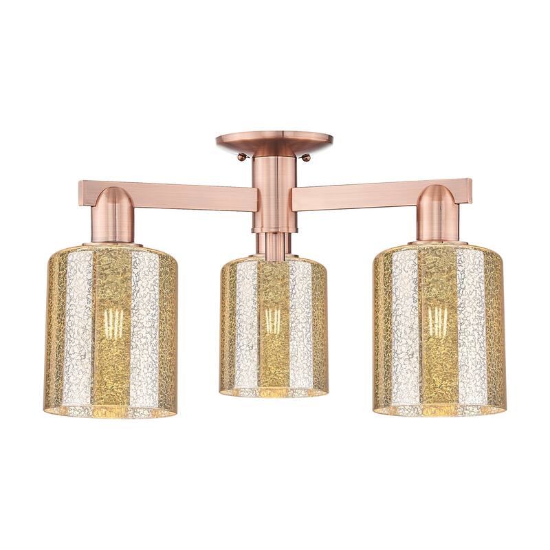 Innovations Lighting 716-3F-11-23 Cobbleskill Semi-Flush Cobbleskill 3 - Antique Copper / Mercury