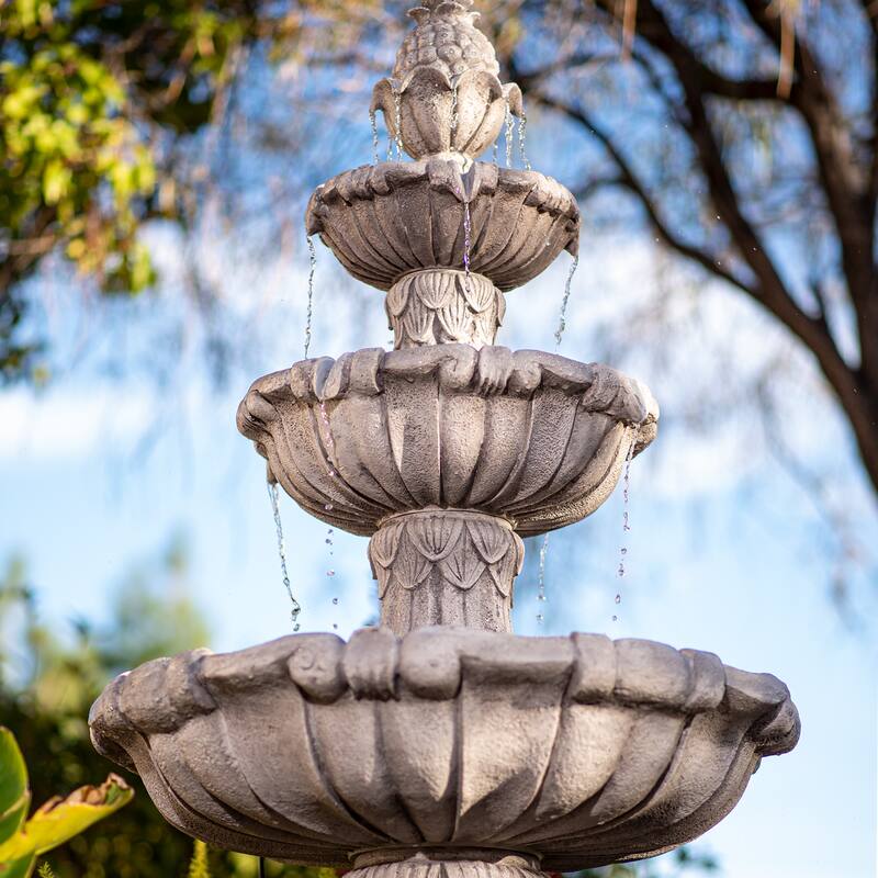 XBrand 58.3" Leaf Classic Bird bath Water Fountain, 3-Tier, Outdoor Garden, With Pump, Resin, Gray
