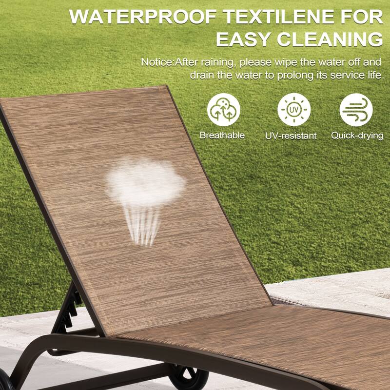 Outdoor Chaise Lounge Chair Pool Lounger with Adjustable Back and Wheels